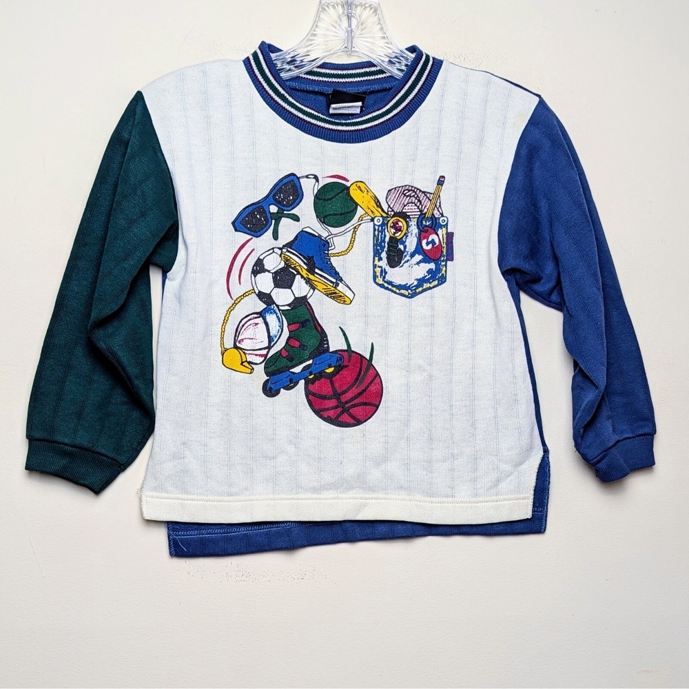 Vintage Joe Sneaks Sports 80s Colorblock Sweater Sweatshirt Top Youth Size 6/7